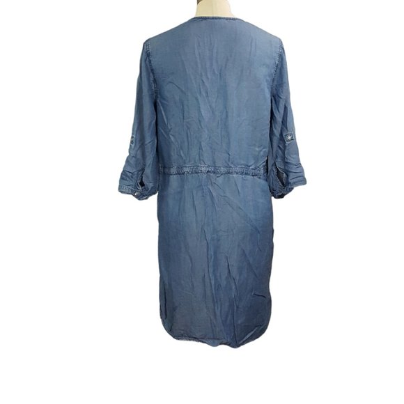 Thyme Women sz M maternity jeans dress 3/4 sleeves adjustable drawstring - Picture 6 of 8